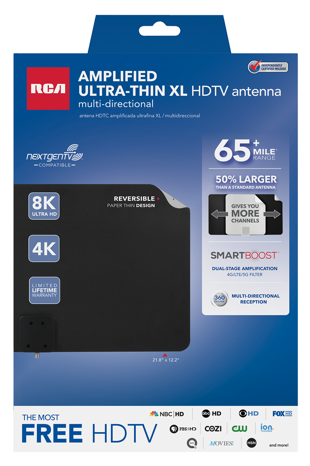ANT2160E - Ultra-Thin XL Amplified HDTV Antenna - Multi-Directional
