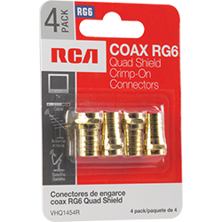 VHQ1454R - RG6 Quad Shield Crimp Connector - 4 Pack